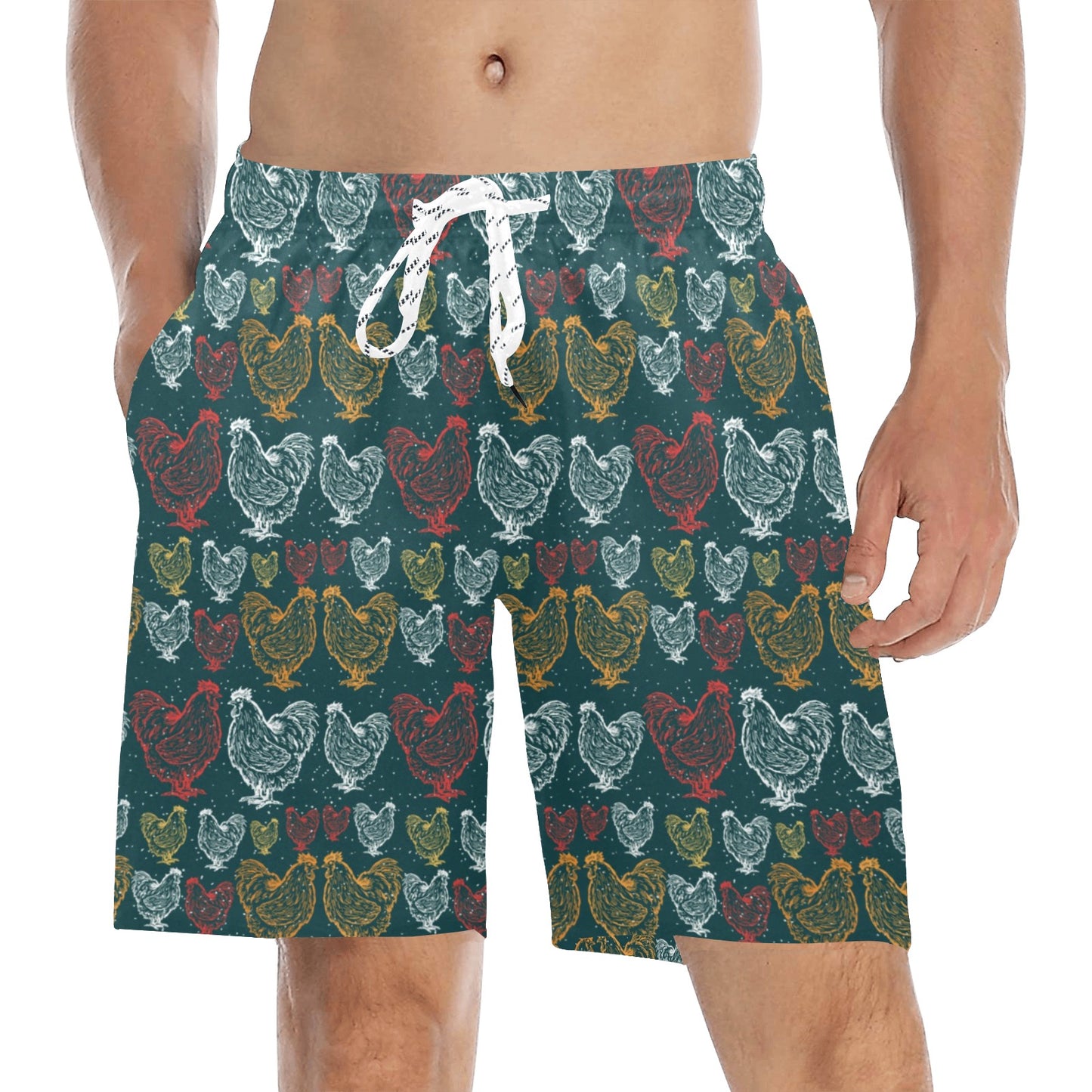 Rooster Hand Draw Design Men's Swim Trunks Beach Shorts