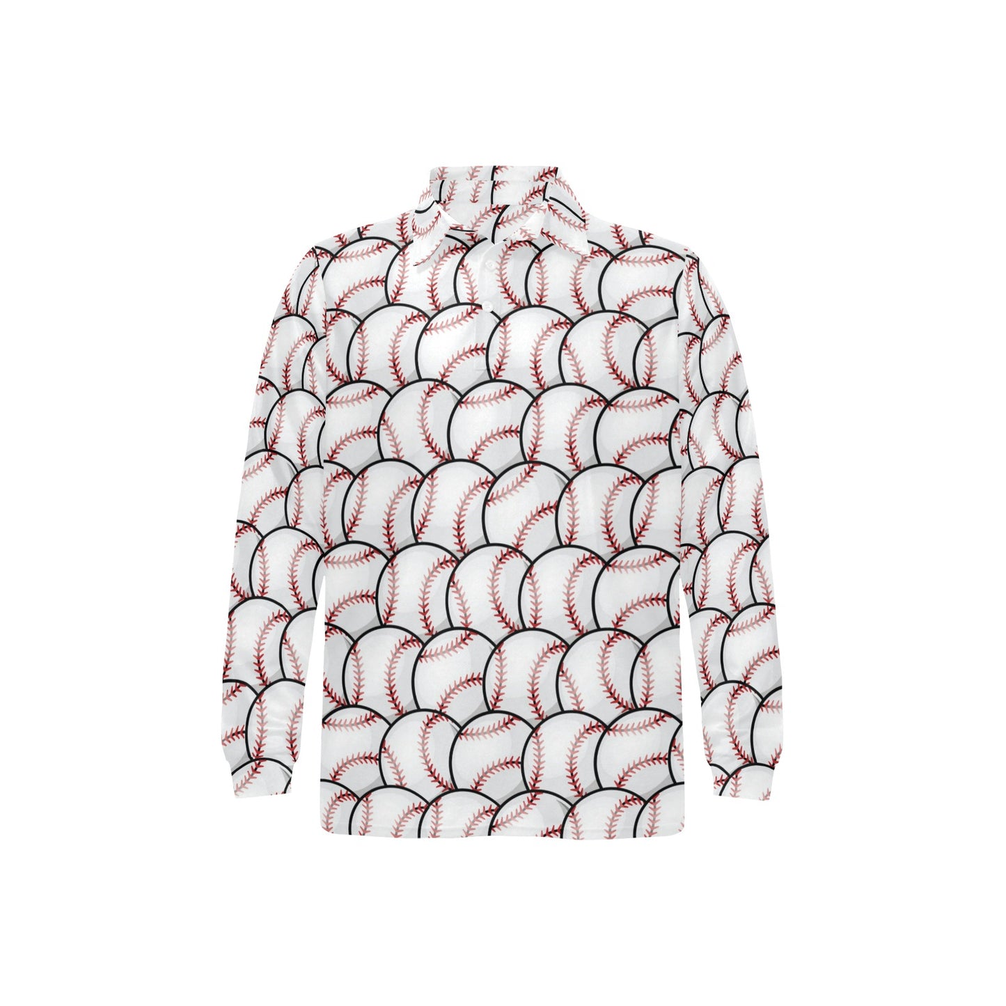 Baseball Pattern Long Sleeve Polo Shirt For Men's