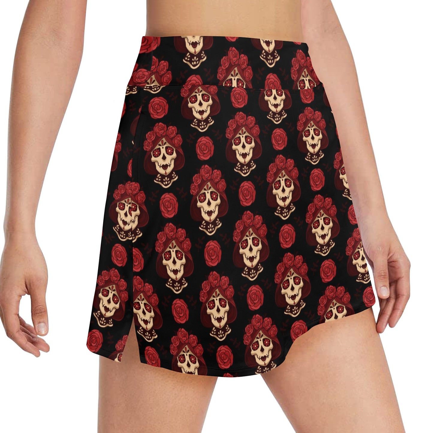 Day of the Dead Skull Girl Pattern 17" Golf & Pickleball Skort with Pockets