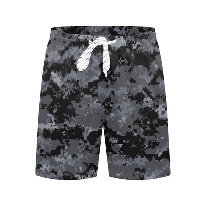 ACU Digital Black Camouflage Men's Swim Trunks Beach Shorts
