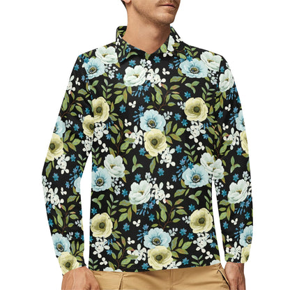 Anemone Pattern Print Design AM03 Long Sleeve Polo Shirt For Men's