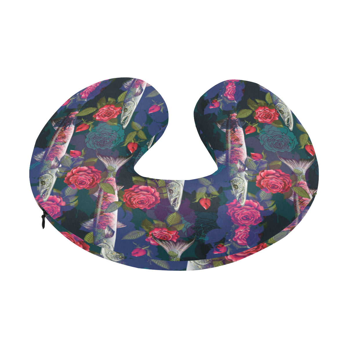 Barracuda with Folwer Pattern Print Design 01 U-Shaped Travel Neck Pillow