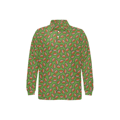 American Football on Green Design Long Sleeve Polo Shirt For Men's