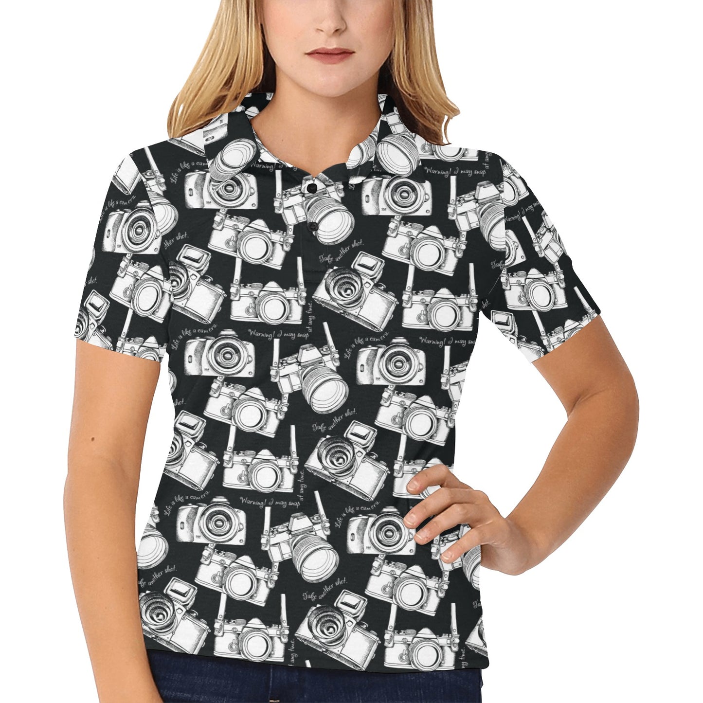 Camera Pattern Print Design 01 Women's Polo Shirt