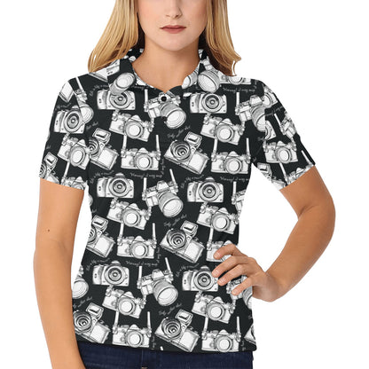 Camera Pattern Print Design 01 Women's Polo Shirt