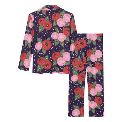 Camellia Pattern Print Design CM02 Women's Long Pajama Set