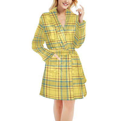 Tartan Yellow Print Design LKS301 Women's Fleece Robe