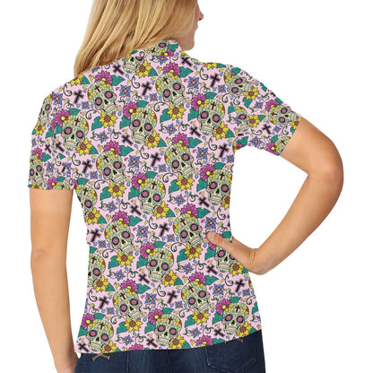 Sugar Skull Print Design LKS307 Women's Polo Shirt