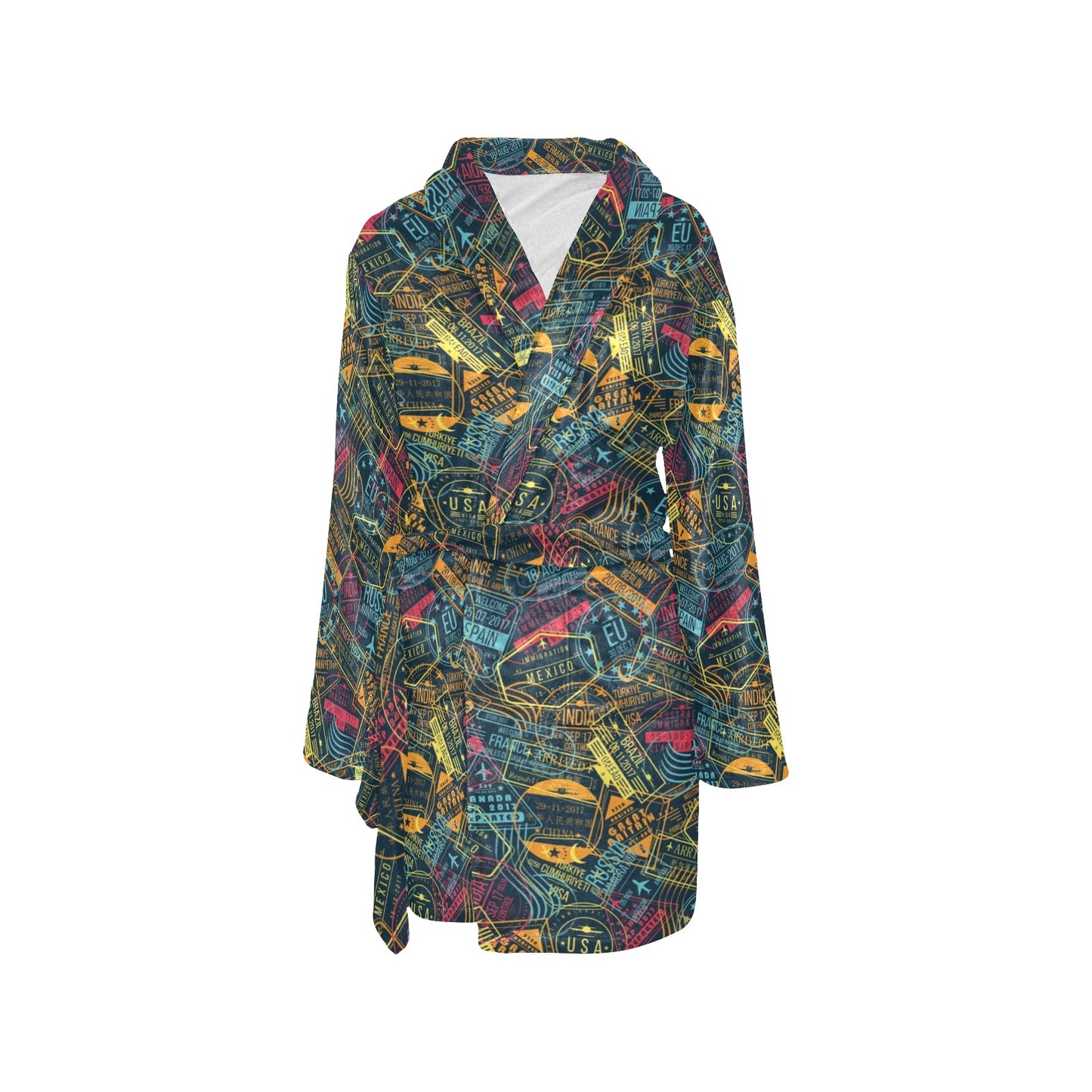 Travel Stamp Colorful Print Design LKS304 Women's Fleece Robe