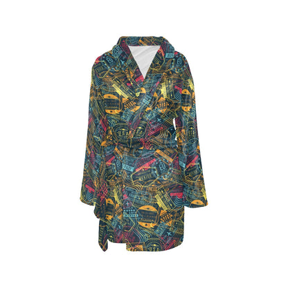 Travel Stamp Colorful Print Design LKS304 Women's Fleece Robe