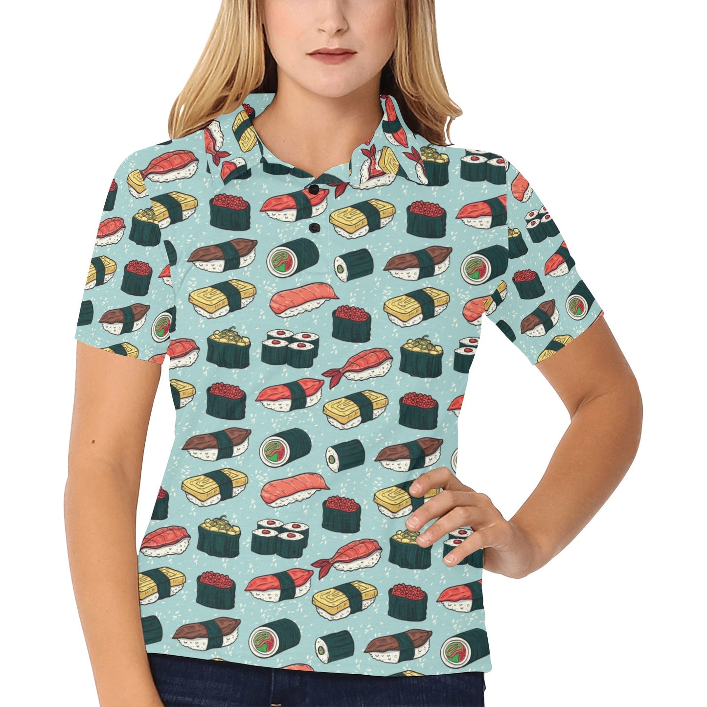 Sushi Pattern Design Women's Polo Shirt