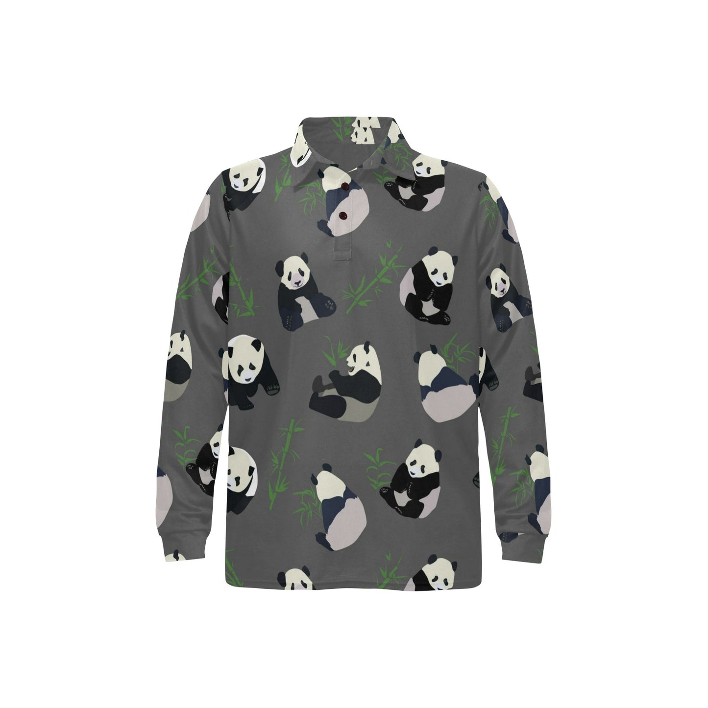 Panda Pattern Print Design A06 Long Sleeve Polo Shirt For Men's