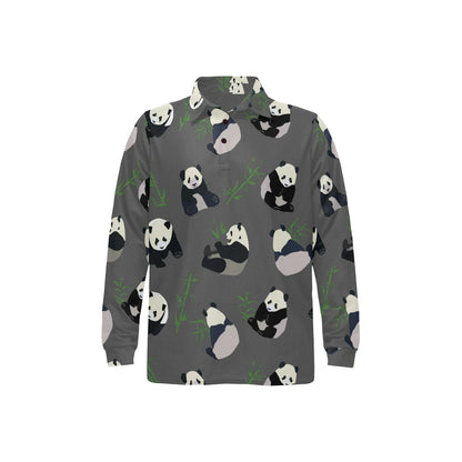 Panda Pattern Print Design A06 Long Sleeve Polo Shirt For Men's