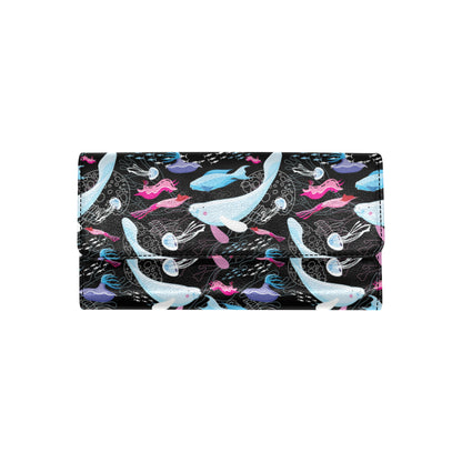 Manatee Pattern Print Design 02 Women's Trifold Wallet