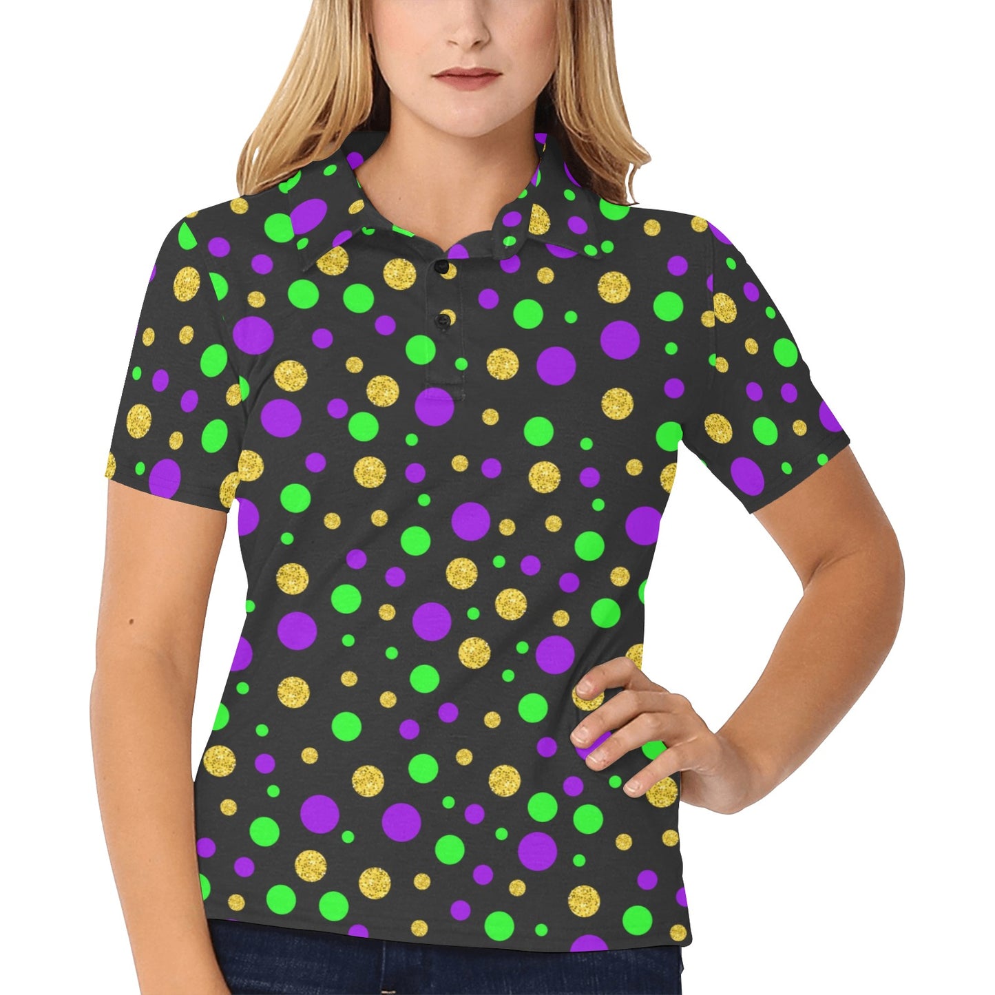 Mardi Gras Pattern Print Design 07 Women's Polo Shirt