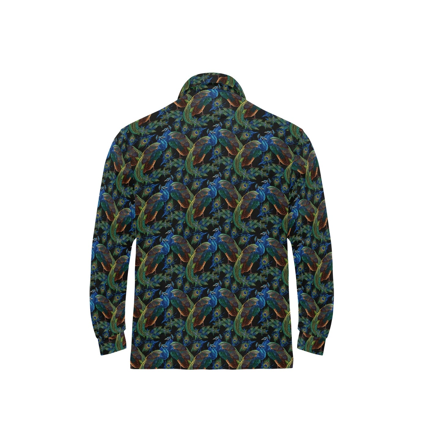 Peacock Themed Design Print Long Sleeve Polo Shirt For Men's