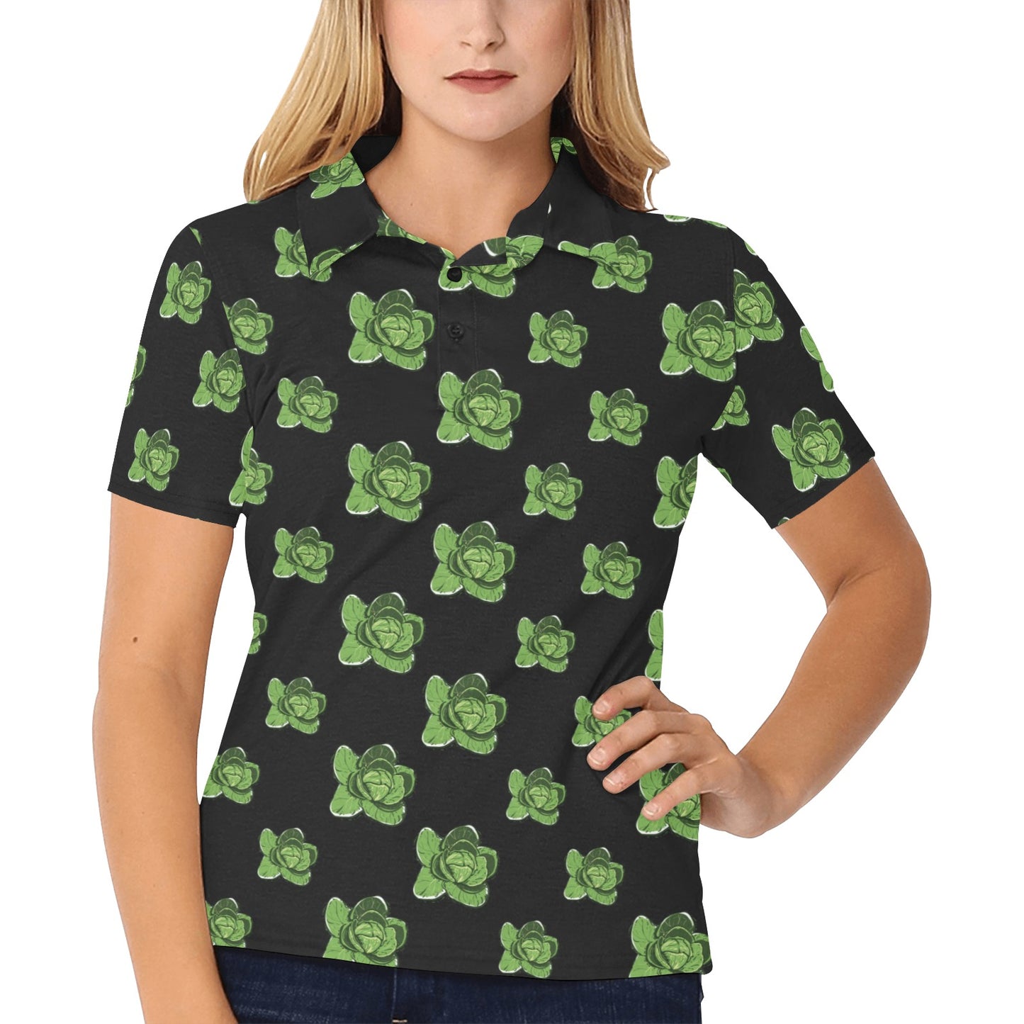 Cabbage Pattern Print Design 03 Women's Polo Shirt