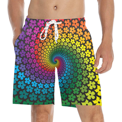 Flower Power Rainbow Spiral Print Men's Swim Trunks Beach Shorts