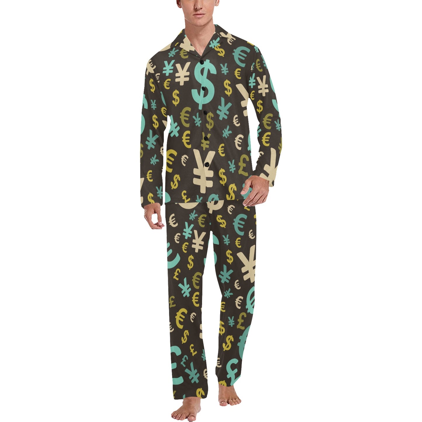 Money Pattern Print Design 01 Men's Long Pajama Set