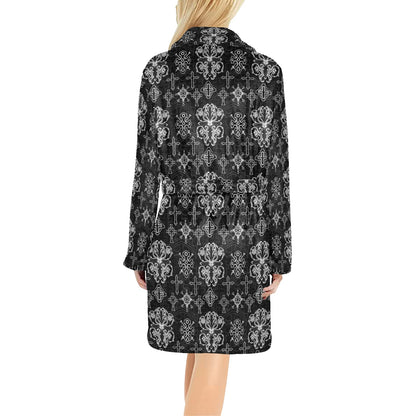 Cross Pattern Print Design 04 Women's Fleece Robe