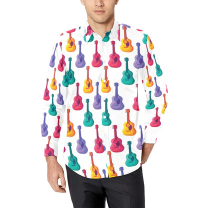 Acoustic Guitar Print Design LKS406 Men's Long Sleeve Dress Shirt