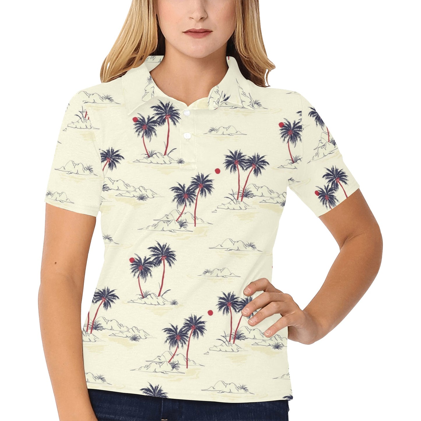 Palm Tree Pattern Print Design PT08 Women's Polo Shirt