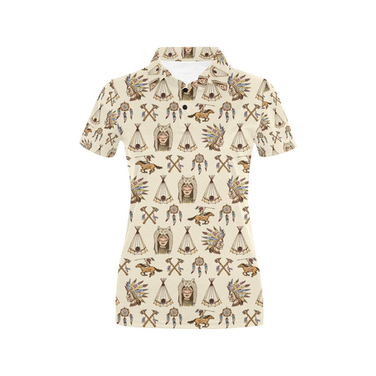 Native Indian Pattern Design Print Women's Polo Shirt