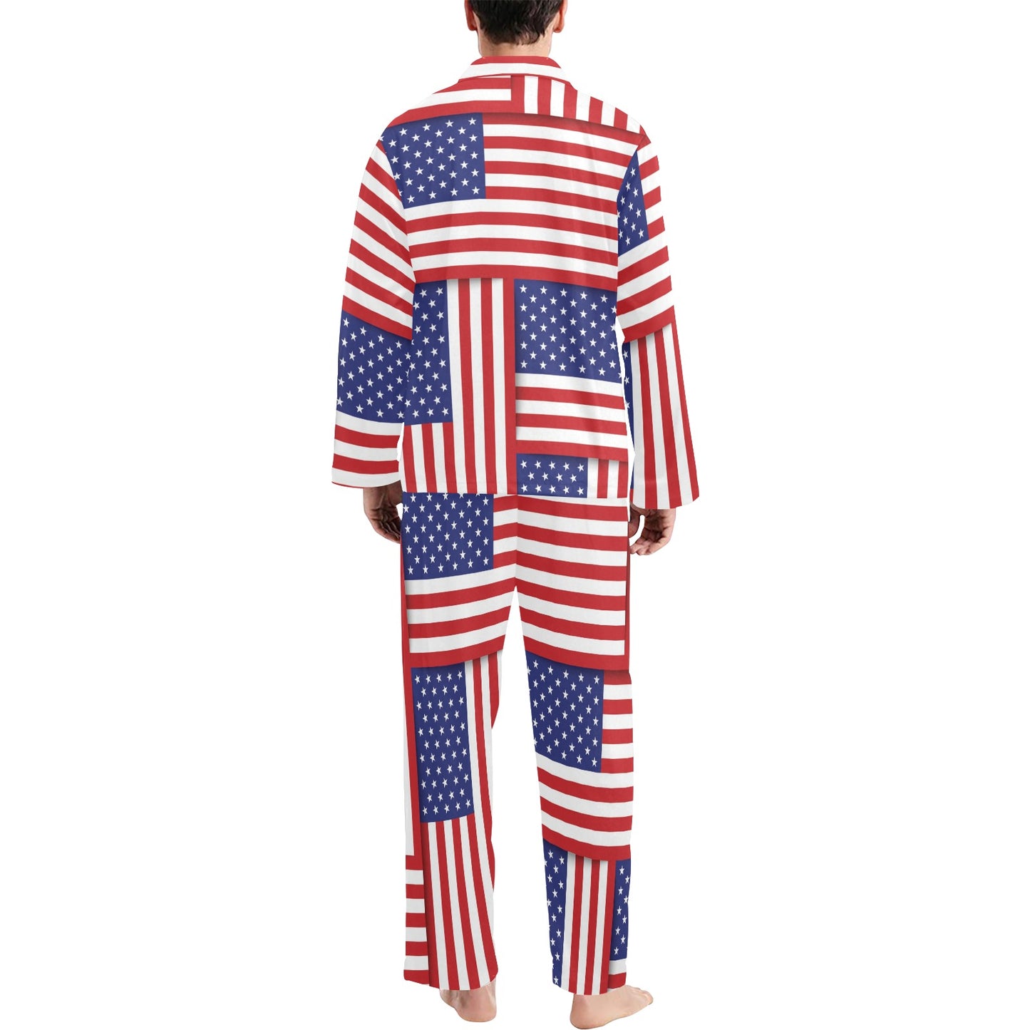 Patriotic US Flag Pattern Print Design A01 Men's Long Pajama Set