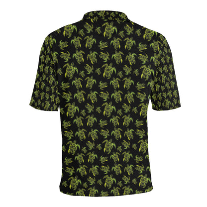 Green Tribal Turtle Polynesian Themed Men Polo Shirt