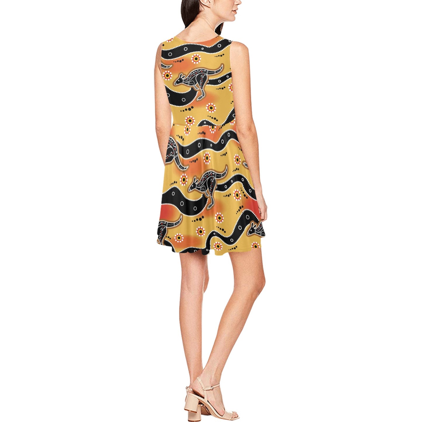 Kangaroos Aboriginal Pattern Print Design 06 Sleeveless Dress