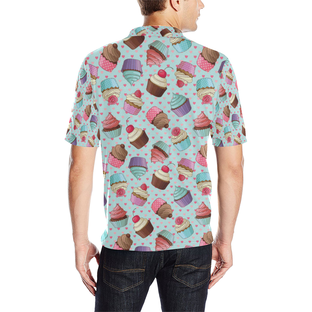 Cupcakes Fancy Heart Print Pattern Men Polo Shirt