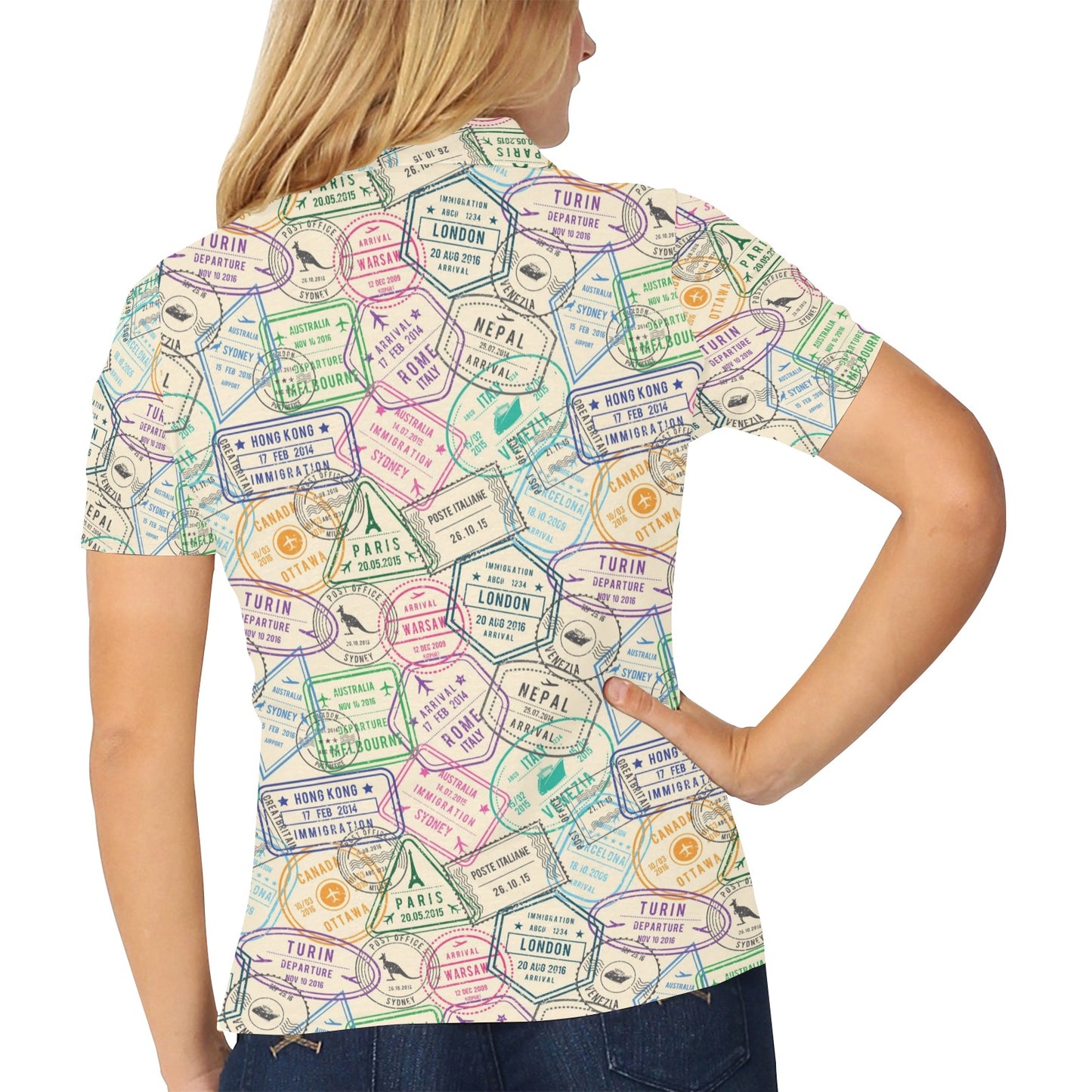 Travel Stamp Print Design LKS303 Women's Polo Shirt