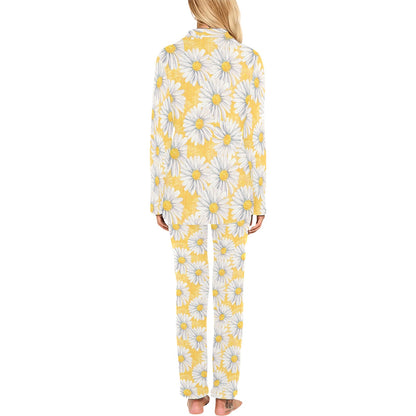 Daisy Yellow Watercolor Print Pattern Women's Long Pajama Set