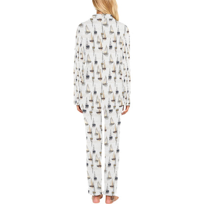 Sailboat Paint Pattern Print Design LKS307 Women's Long Pajama Set