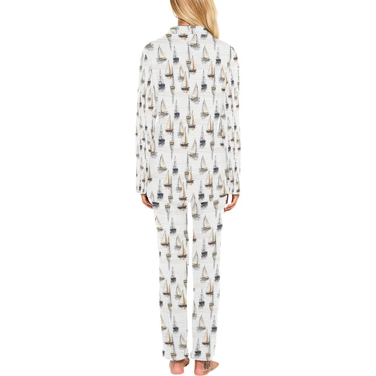 Sailboat Paint Pattern Print Design LKS307 Women's Long Pajama Set