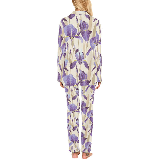 Iris Pattern Print Design IR02 Women's Long Pajama Set