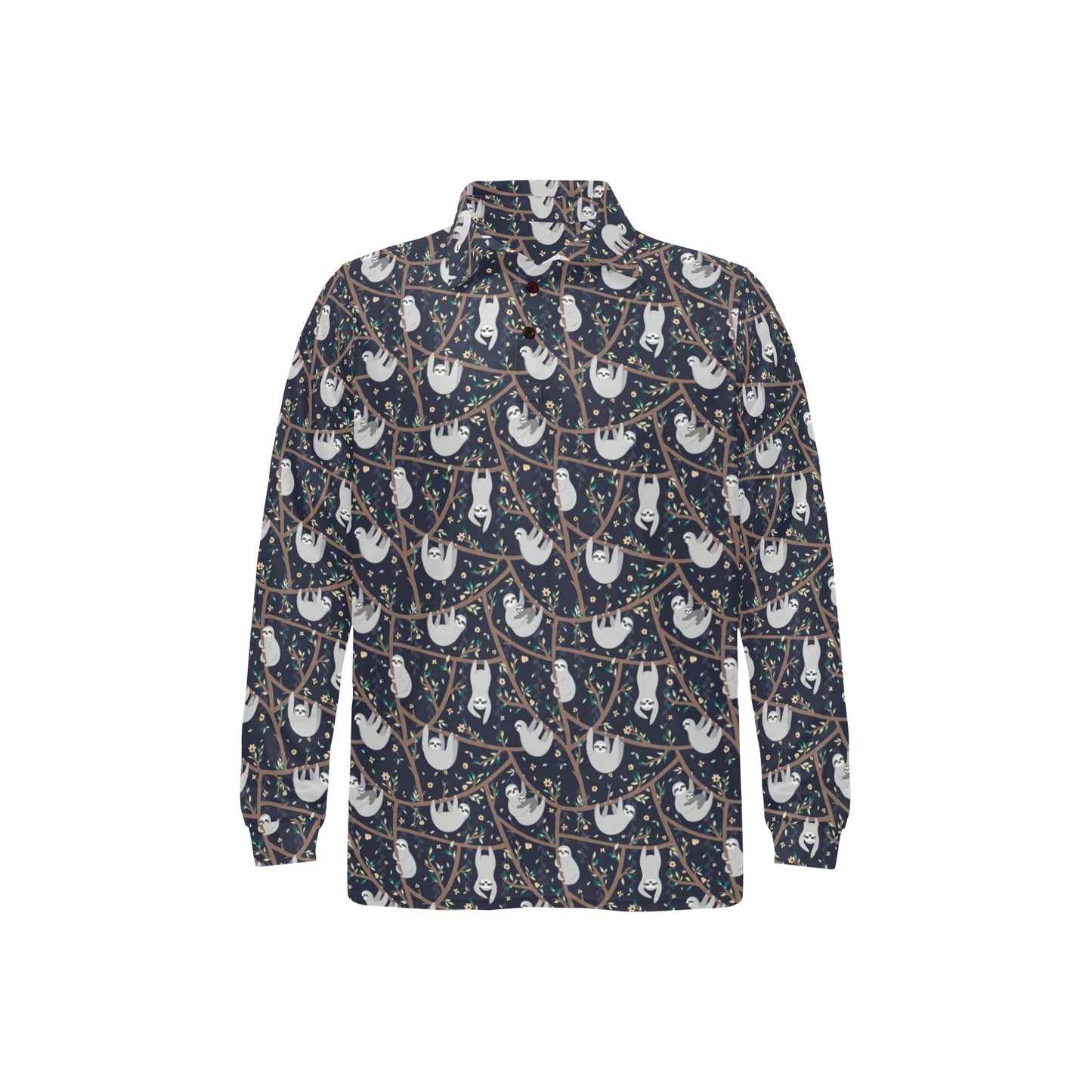 Sloth Happy Design Themed Print Long Sleeve Polo Shirt For Men's