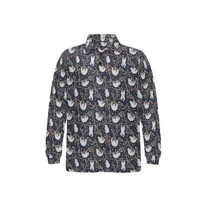 Sloth Happy Design Themed Print Long Sleeve Polo Shirt For Men's