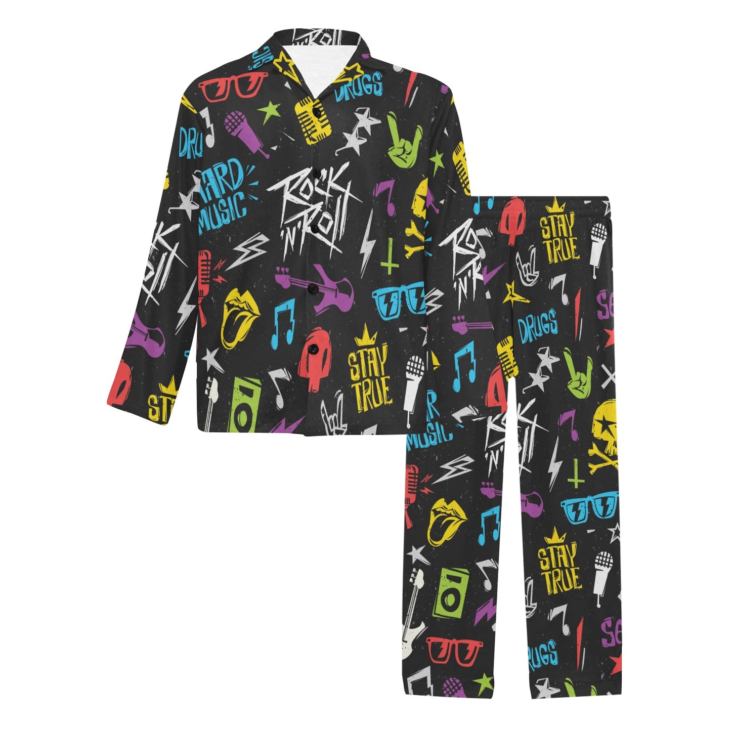 Rock and Roll Pattern Print Design A02 Men's Long Pajama Set