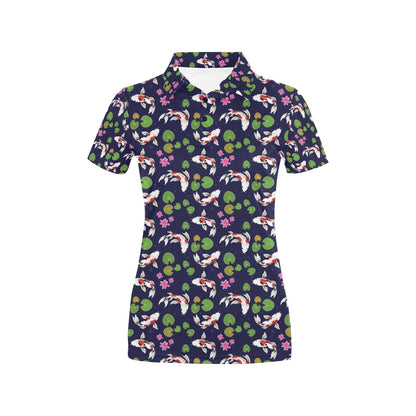 Koi Carp Pattern Design Themed Print Women's Polo Shirt