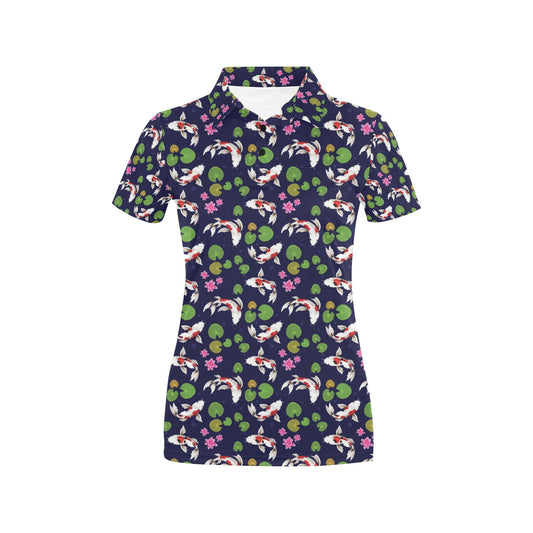 Koi Carp Pattern Design Themed Print Women's Polo Shirt