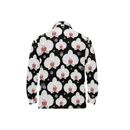 Orchid White Pattern Print Design OR09 Long Sleeve Polo Shirt For Men's