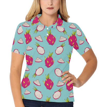 Dragonfruit Pattern Print Design DF01 Women's Polo Shirt