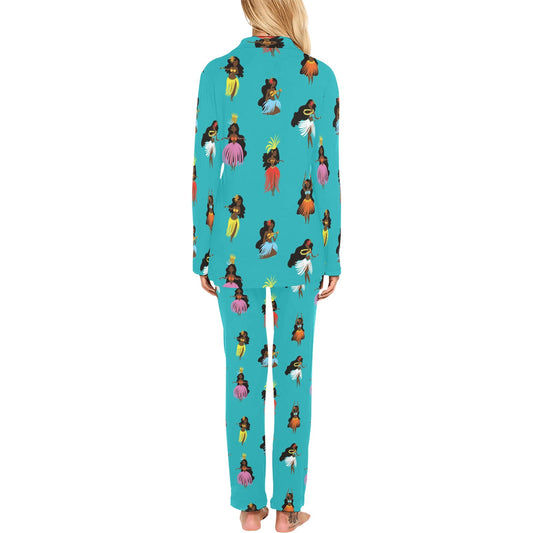 Hula Dancers Pattern Print Design 04 Women's Long Pajama Set