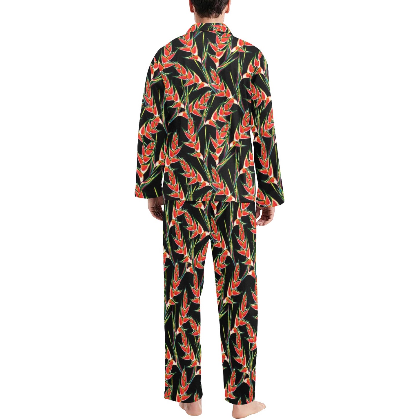 Heliconia Pattern Print Design HL010 Men's Long Pajama Set