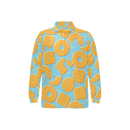 Cracker Pattern Print Design 02 Long Sleeve Polo Shirt For Men's
