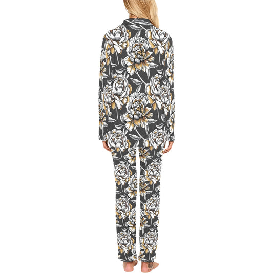 Peony Pattern Print Design PE06 Women's Long Pajama Set