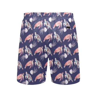 Sea Turtle With Jelly Fish Print Design LKS301 Men's Swim Trunks Beach Shorts