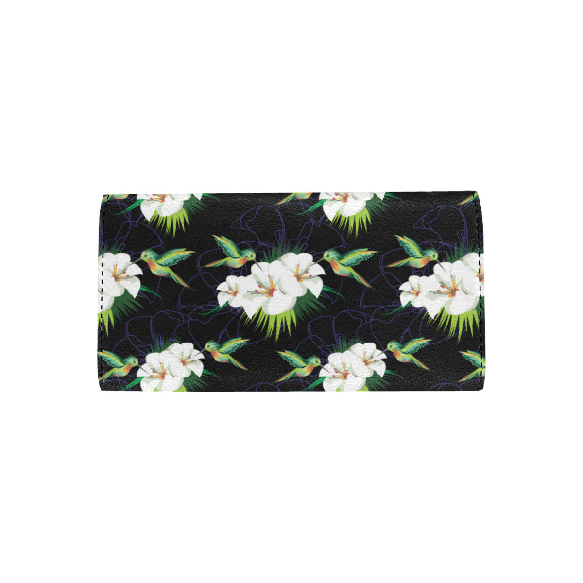 Hummingbird with Flower Pattern Print Design 03 Women's Trifold Wallet
