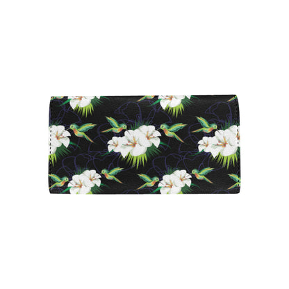 Hummingbird with Flower Pattern Print Design 03 Women's Trifold Wallet